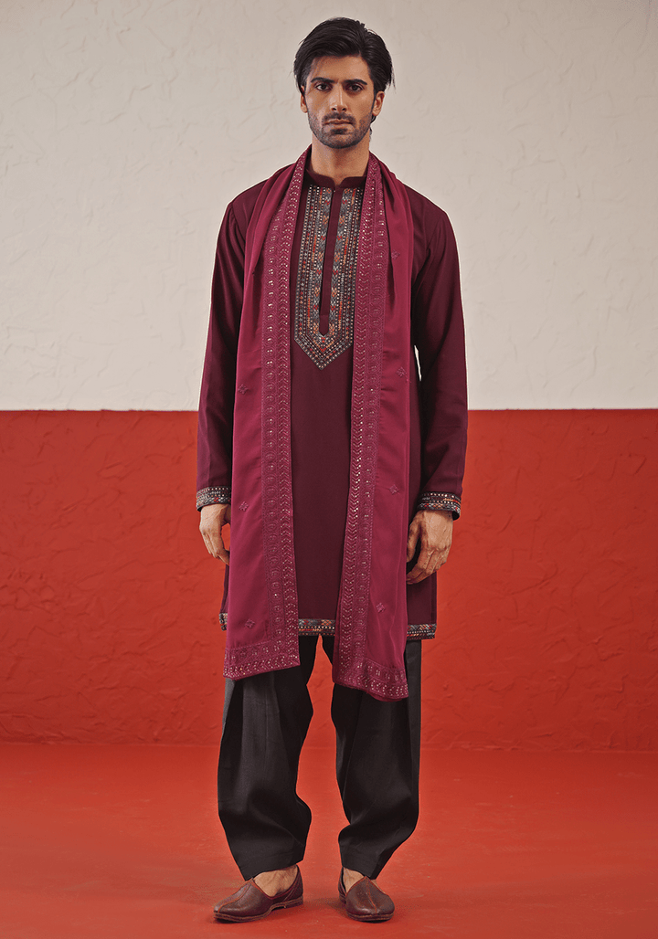 Wine Kurta Set With Dupatta Kalpraag - Fabilicious Fashion