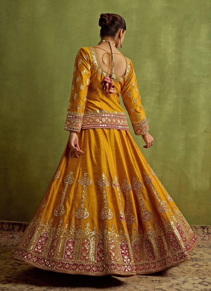 Yellow And Red Silk Embroidered Kurta Lehenga Suhino - Fabilicious Fashion