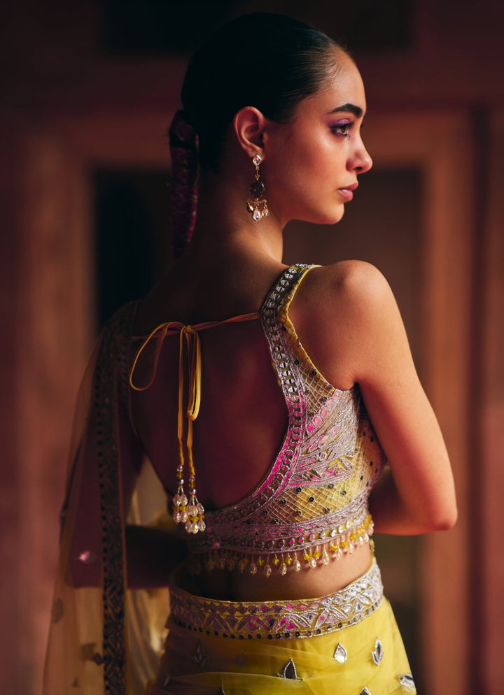 Yellow And Silver Mirrorwork And Gota Net Saree Angad Singh - Fabilicious Fashion