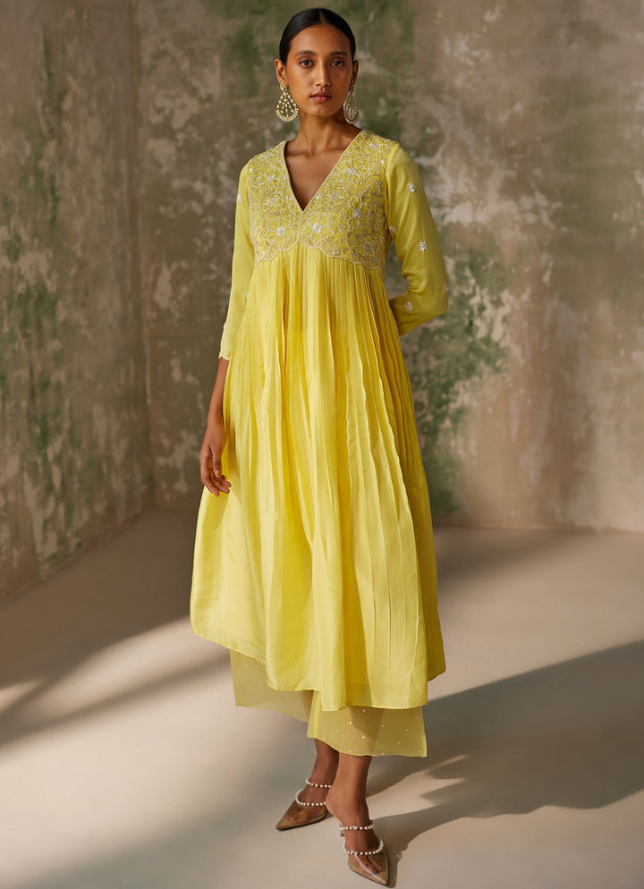 Yellow Embroidered Kurta Pant Zoon Tribe - Fabilicious Fashion