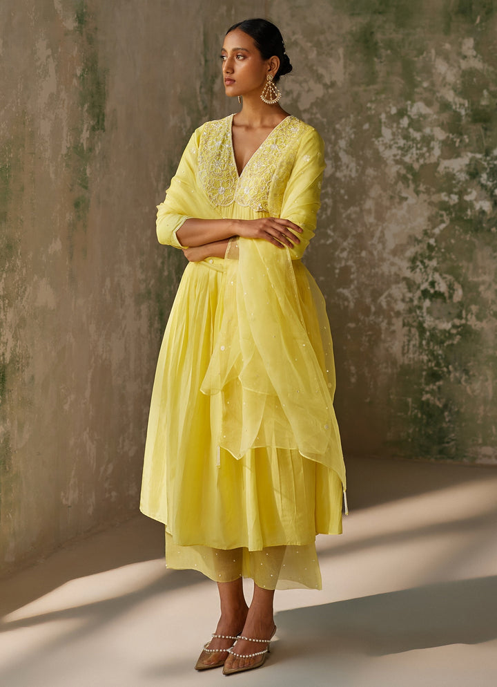 Yellow Embroidered Kurta Pant Zoon Tribe - Fabilicious Fashion