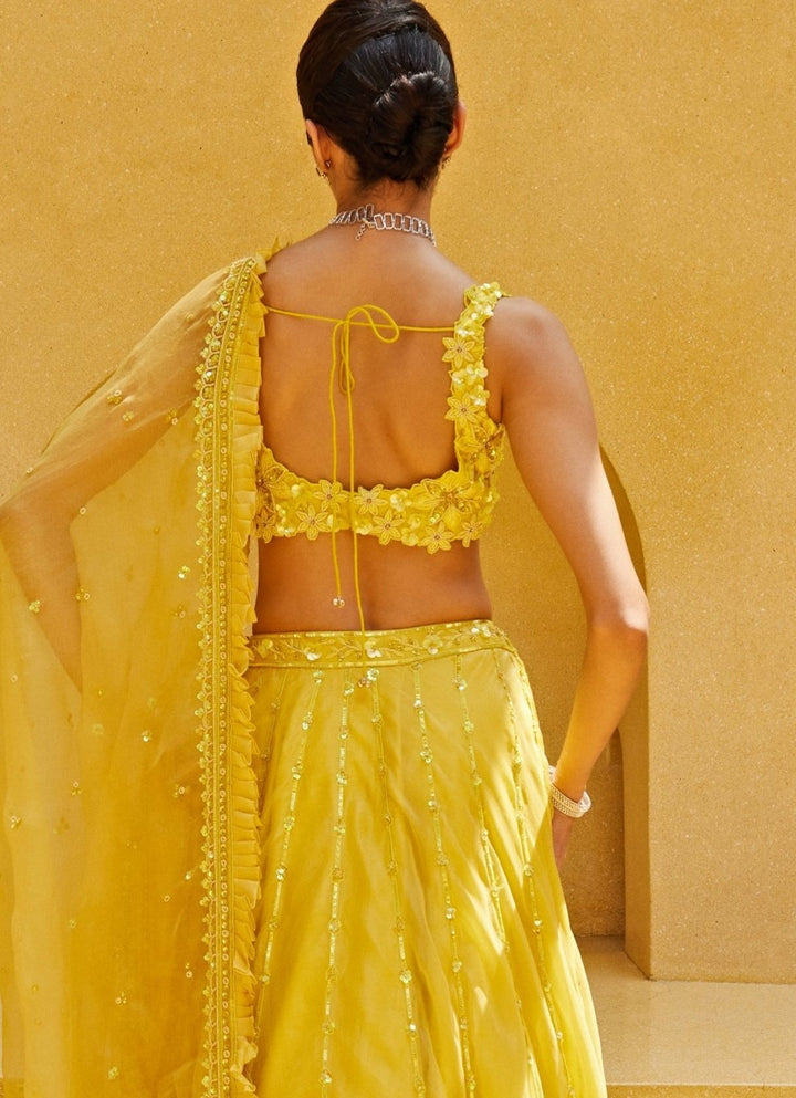Yellow Embroidered Organza Lehenga Set Prevasu - Fabilicious Fashion