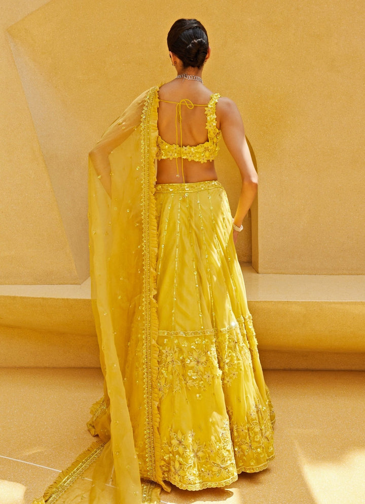 Yellow Embroidered Organza Lehenga Set Prevasu - Fabilicious Fashion