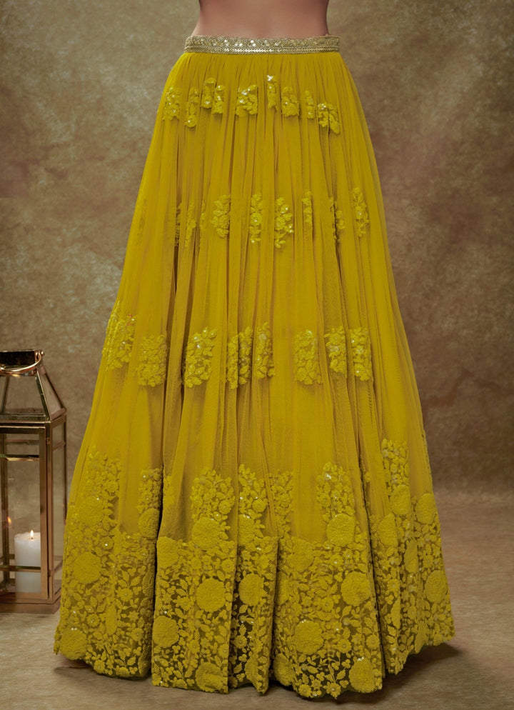 Yellow Floral Embroidered Lehenga Set Renee Label - Fabilicious Fashion