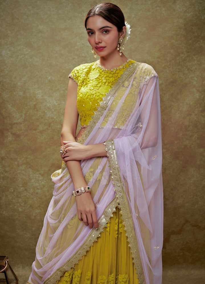 Yellow Floral Embroidered Lehenga Set Renee Label - Fabilicious Fashion