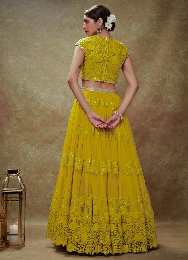 Yellow Floral Embroidered Lehenga Set Renee Label - Fabilicious Fashion