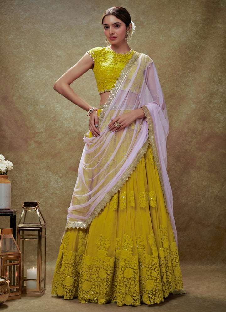 Yellow Floral Embroidered Lehenga Set Renee Label - Fabilicious Fashion