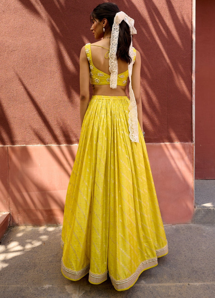 Yellow Jamewar Embellished Lehenga set Chamee and Palak - Fabilicious Fashion