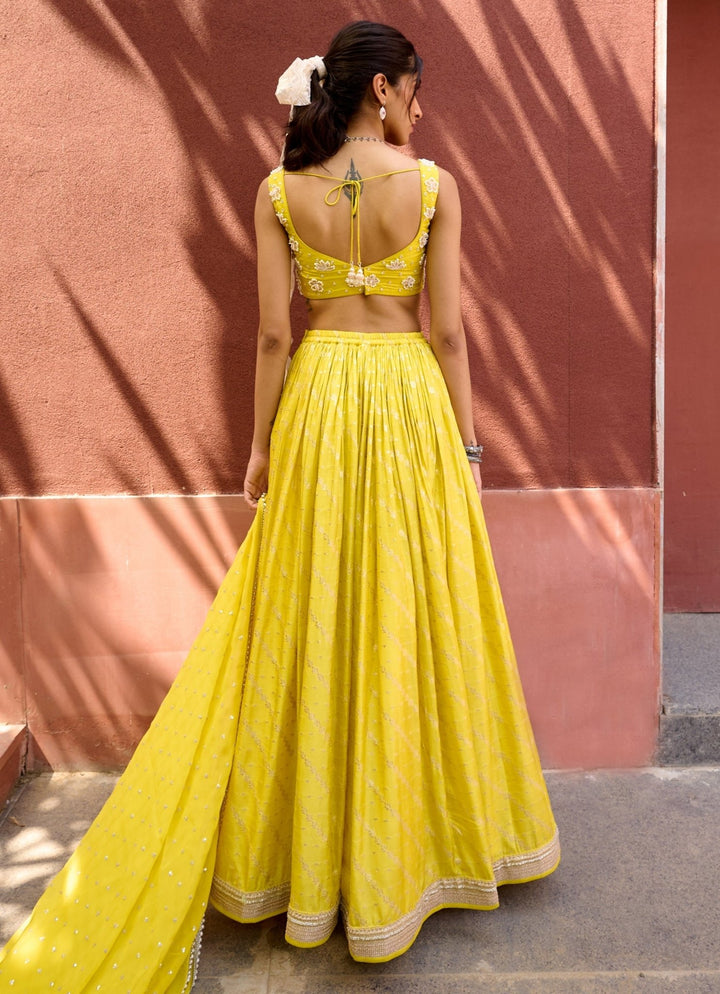 Yellow Jamewar Embellished Lehenga set Chamee and Palak - Fabilicious Fashion