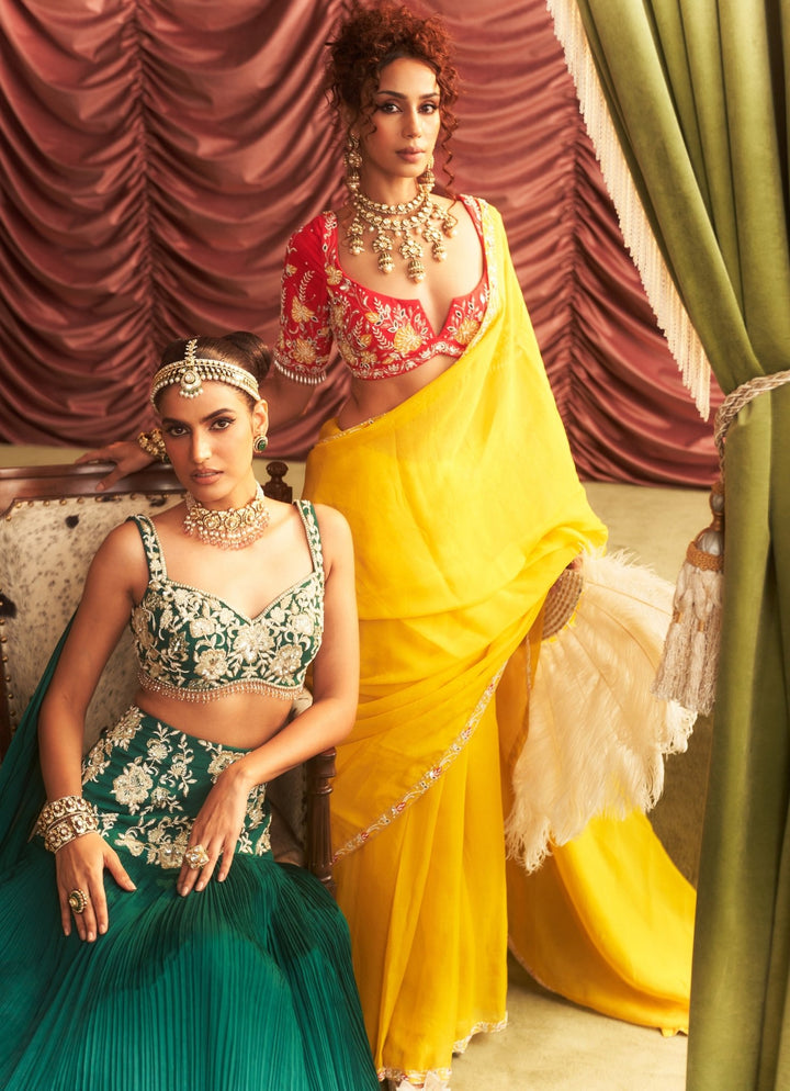 Yellow Organza Saree With Embroidered Blouse Seema Thukral - Fabilicious Fashion