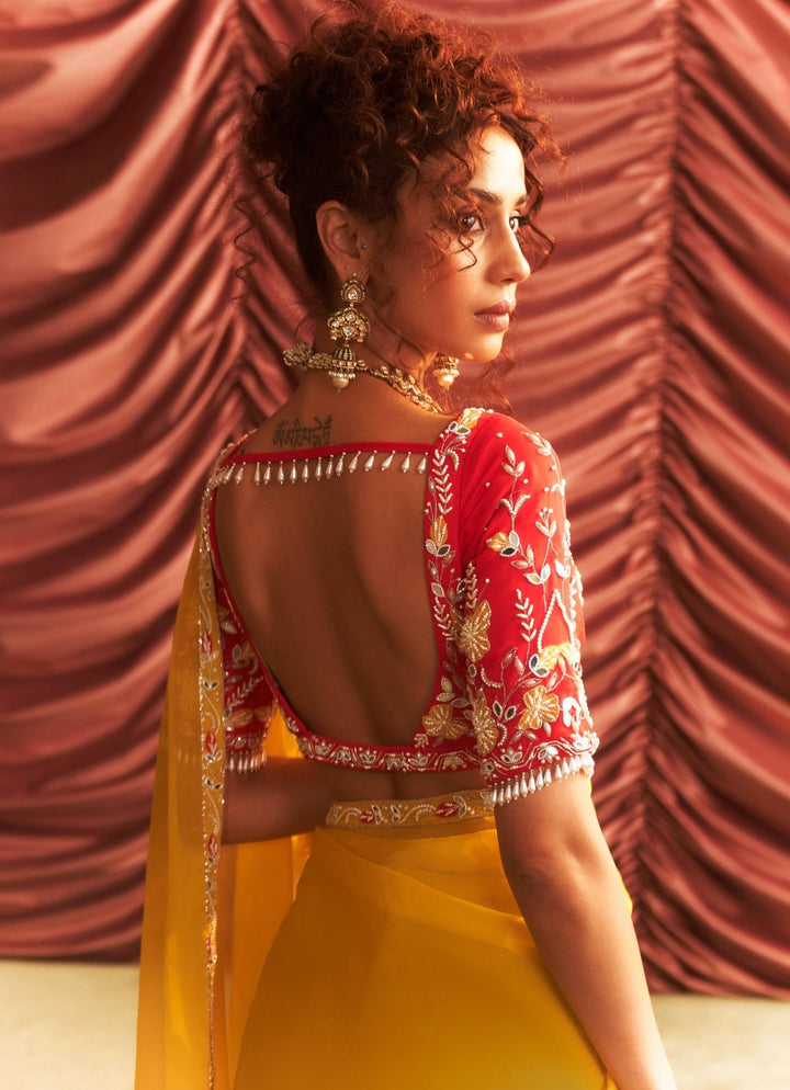 Yellow Organza Saree With Embroidered Blouse Seema Thukral - Fabilicious Fashion