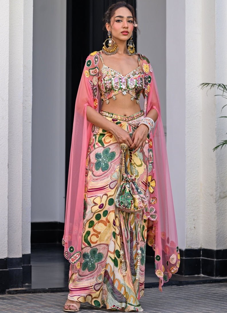 Yellow Printed Embroidered Potli - Add on Only Juhi Bengani - Fabilicious Fashion