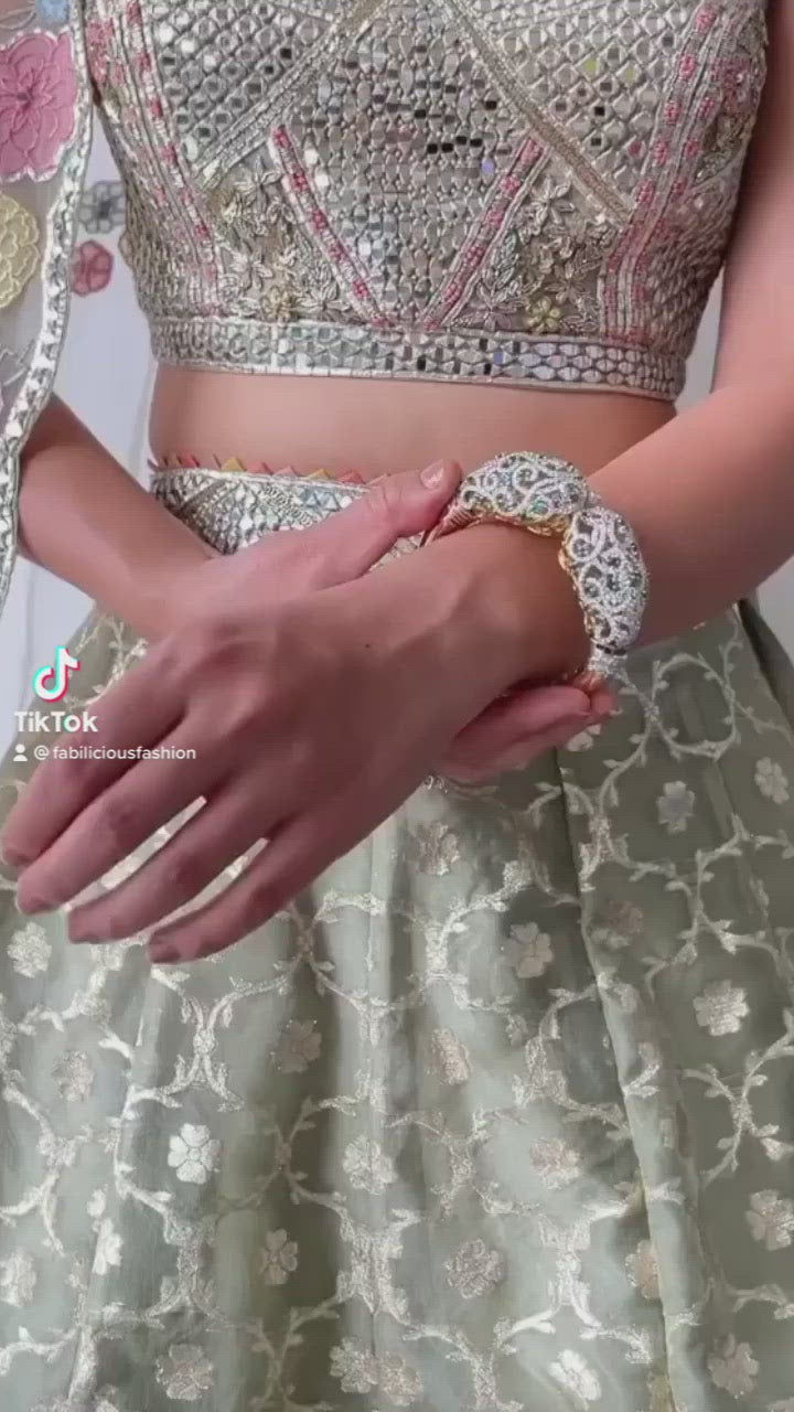 Flora Light Olive Green Lehenga