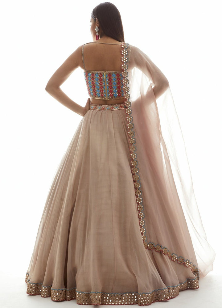 Beige Gold Applique Corset Lehenga Set Vvani by Vani Vats - Fabilicious Fashion