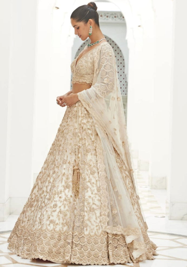 Beige Gold Bridal Lehenga Set Nitika Gujral - Fabilicious Fashion