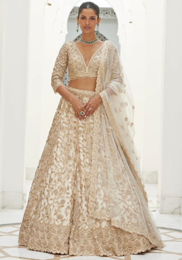 Beige Gold Bridal Lehenga Set Nitika Gujral - Fabilicious Fashion