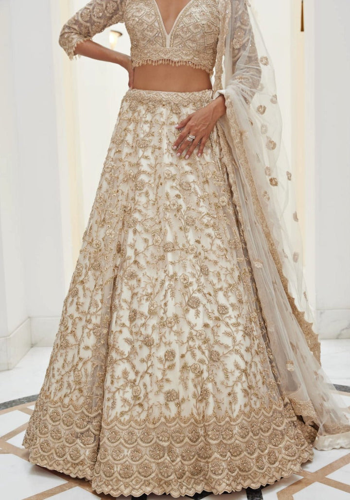 Beige Gold Bridal Lehenga Set Nitika Gujral - Fabilicious Fashion