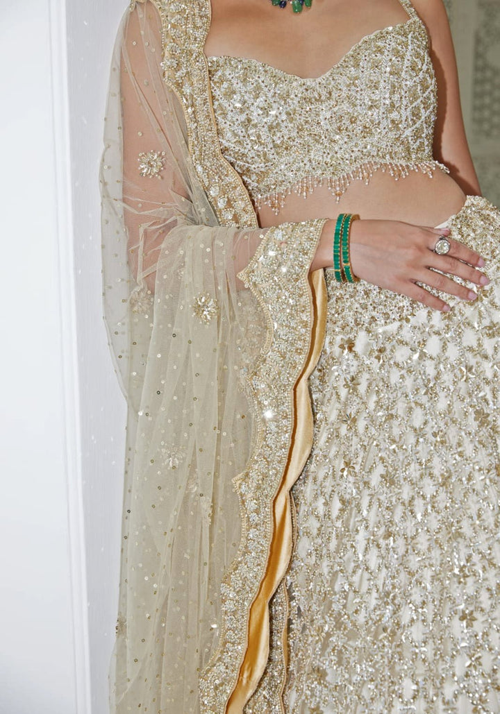 Beige Gold Ombre Bridal Lehenga Set Nitika Gujral - Fabilicious Fashion