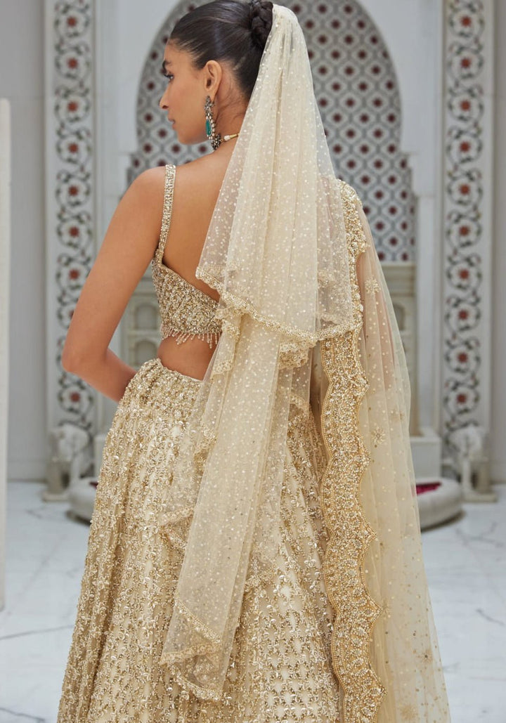 Beige Gold Ombre Bridal Lehenga Set Nitika Gujral - Fabilicious Fashion
