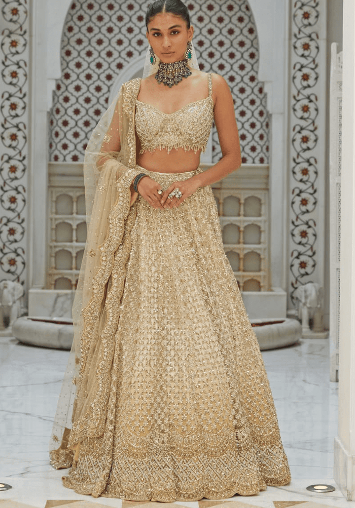 Beige Gold Ombre Bridal Lehenga Set Nitika Gujral - Fabilicious Fashion