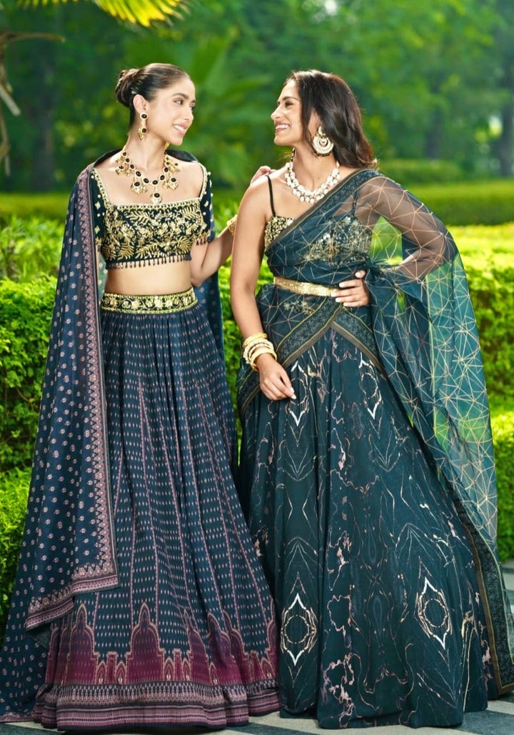 Black and Gold Chiffon Lehenga Set Rashika Sharma - Fabilicious Fashion