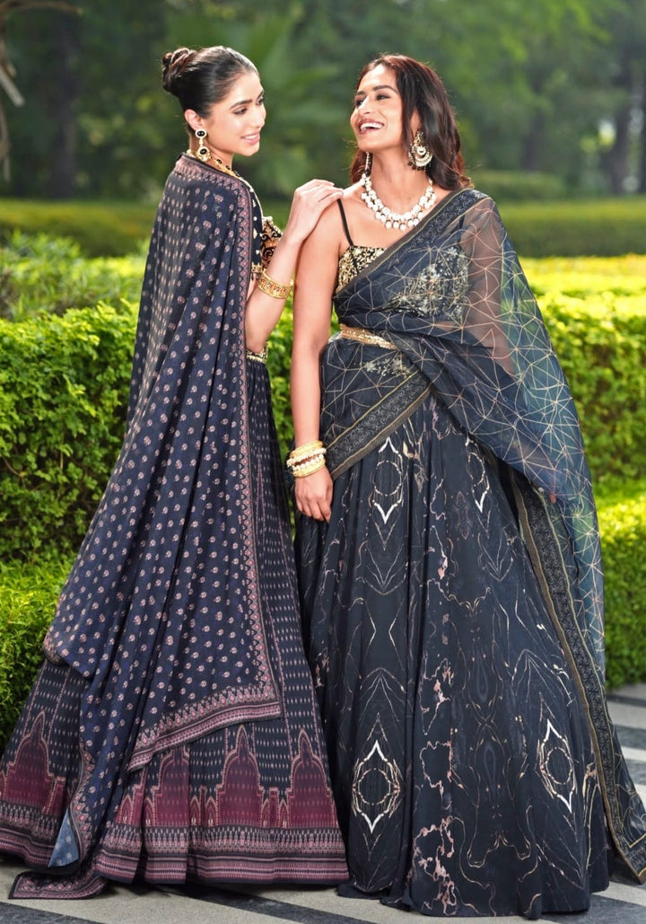 Black and Gold Chiffon Lehenga Set Rashika Sharma - Fabilicious Fashion