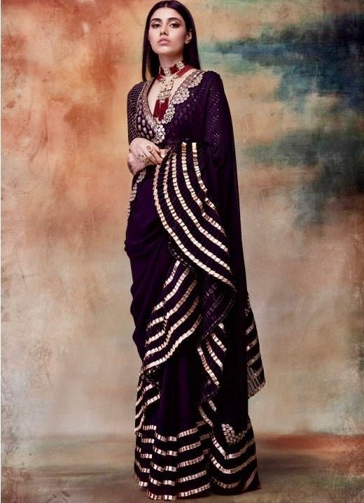 Black And Gold Ruffle Saree Vvani by Vani Vats - Fabilicious Fashion