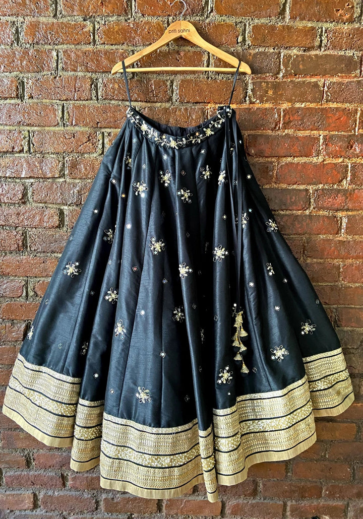 Black and Muted Gold Floral Embroidered Lehenga Priti Sahni - Fabilicious Fashion