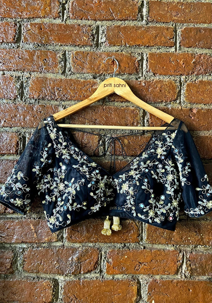 Black and Muted Gold Floral Embroidered Lehenga Priti Sahni - Fabilicious Fashion