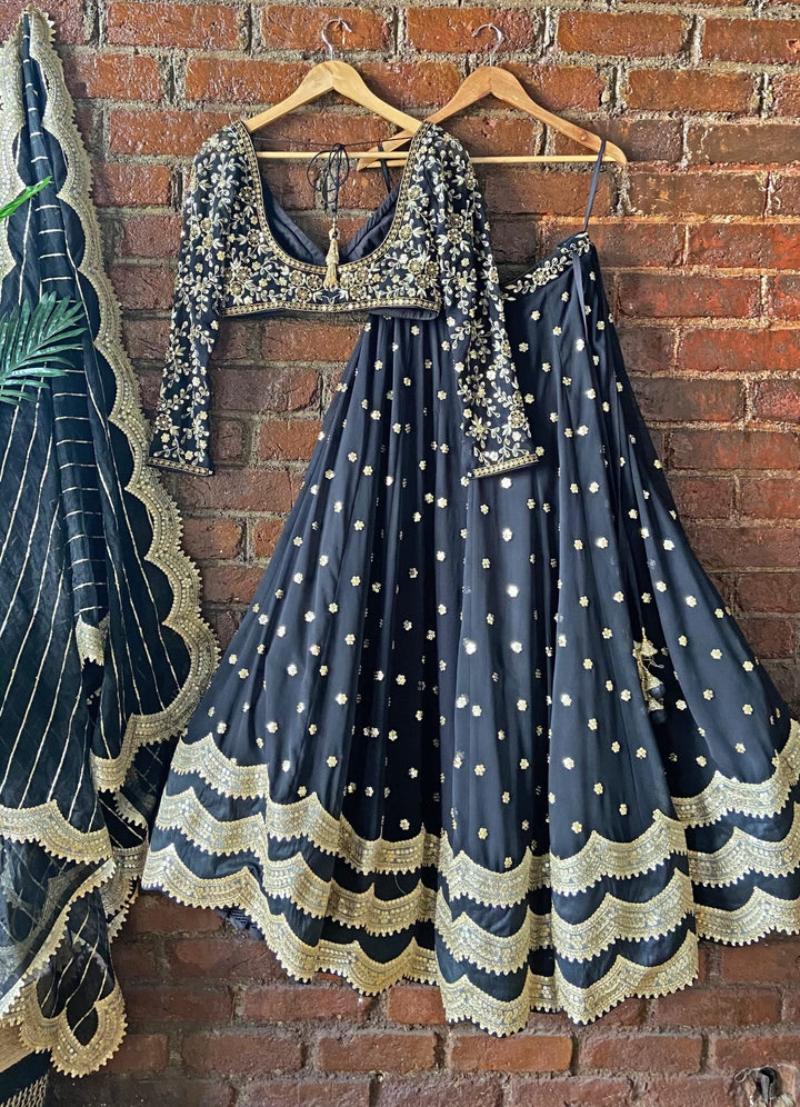 Black Embroidered Full Sleeved Lehenga Set Priti Sahni - Fabilicious Fashion