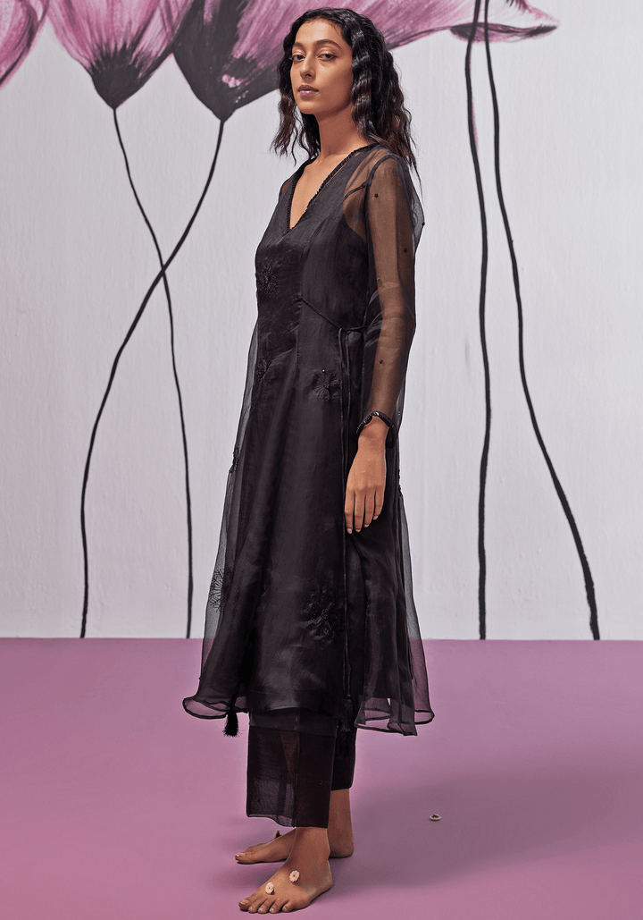 Black Organza Kurta Pants Set Zoon Tribe - Fabilicious Fashion