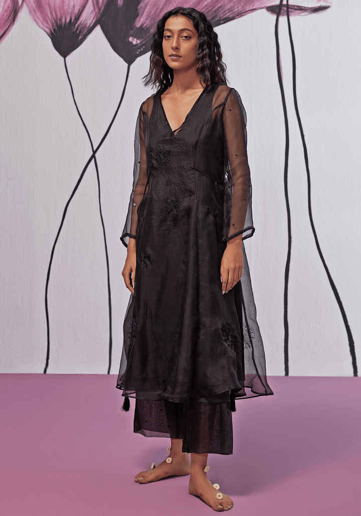 Black Organza Kurta Pants Set Zoon Tribe - Fabilicious Fashion