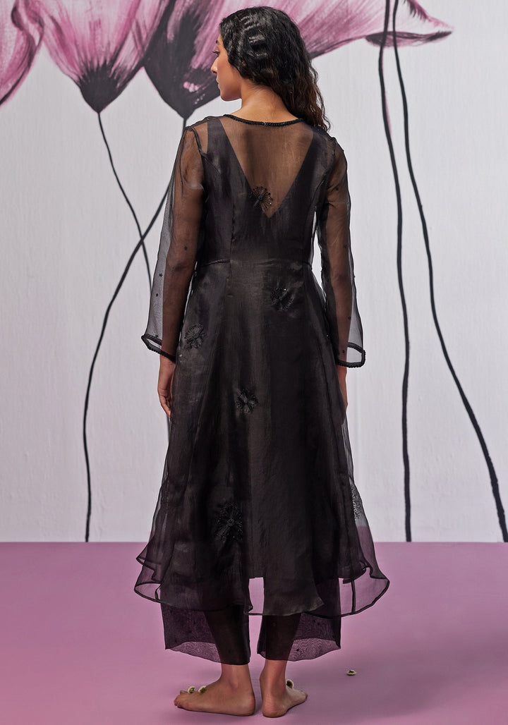 Black Organza Kurta Pants Set Zoon Tribe - Fabilicious Fashion