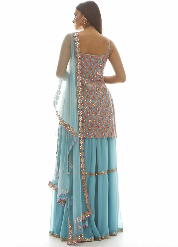 Blue Multi Hued Kurta Sharara set Vvani by Vani Vats - Fabilicious Fashion