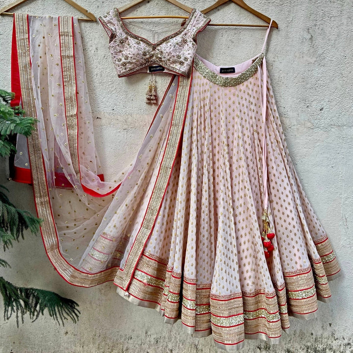 Blush Pink and Red Lehenga Set Priti Sahni - Fabilicious Fashion