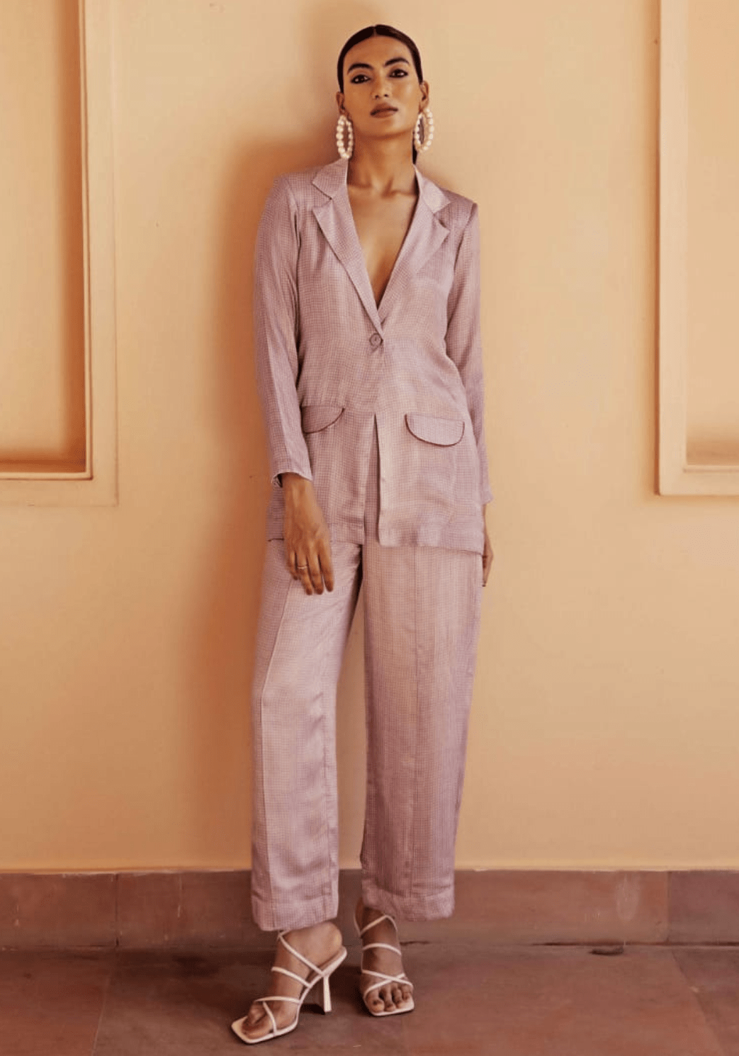 Blush Pink Dot Print Blazer Set