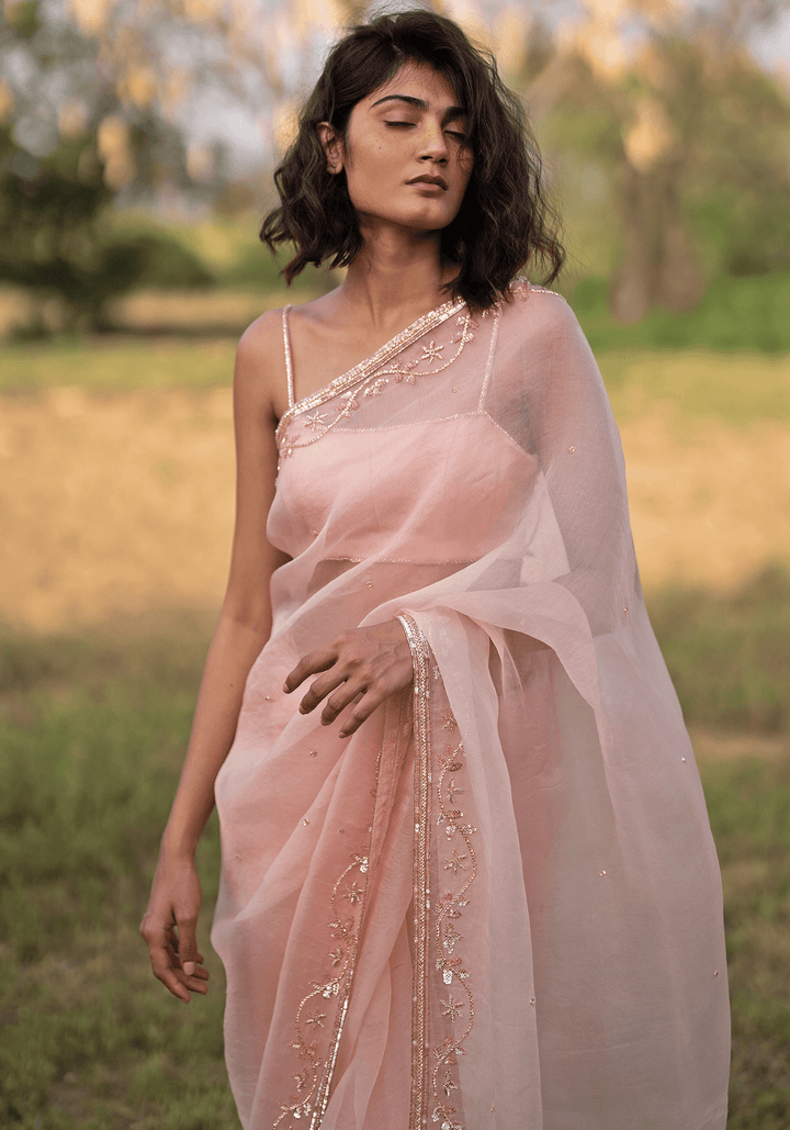 Blush Pink Embroidered Saree Set Zoon Tribe - Fabilicious Fashion