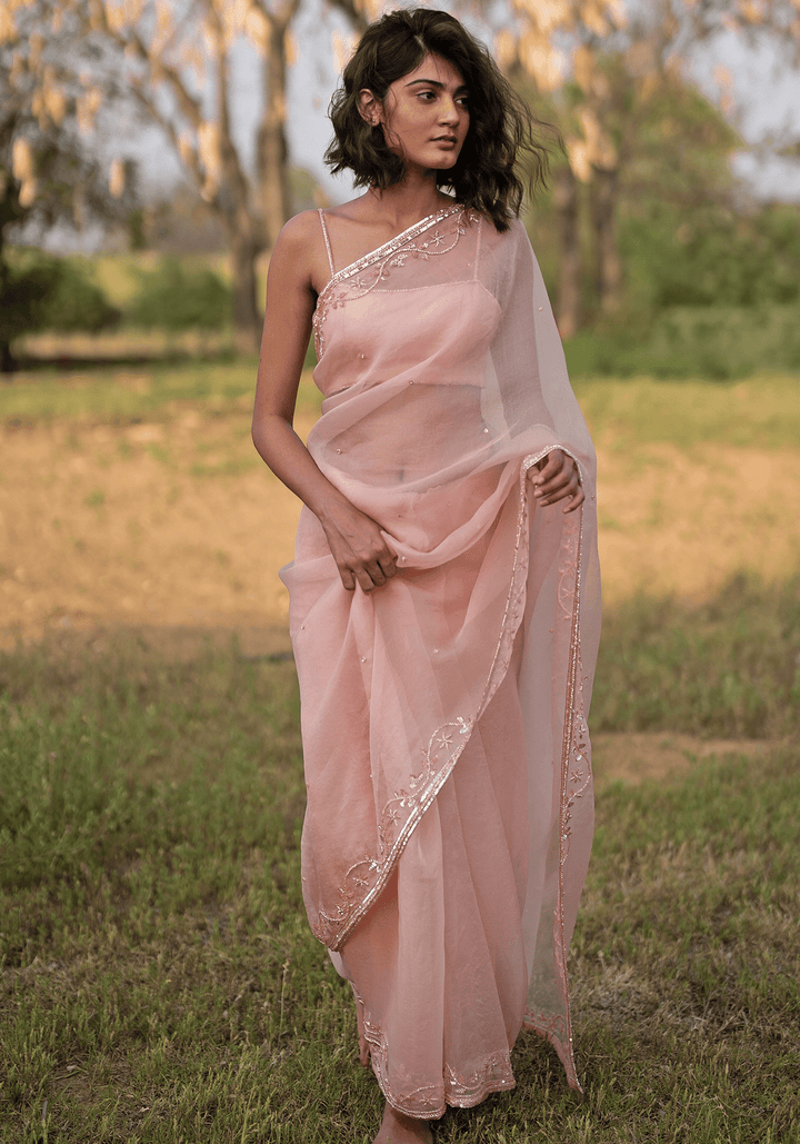 Blush Pink Embroidered Saree Set Zoon Tribe - Fabilicious Fashion