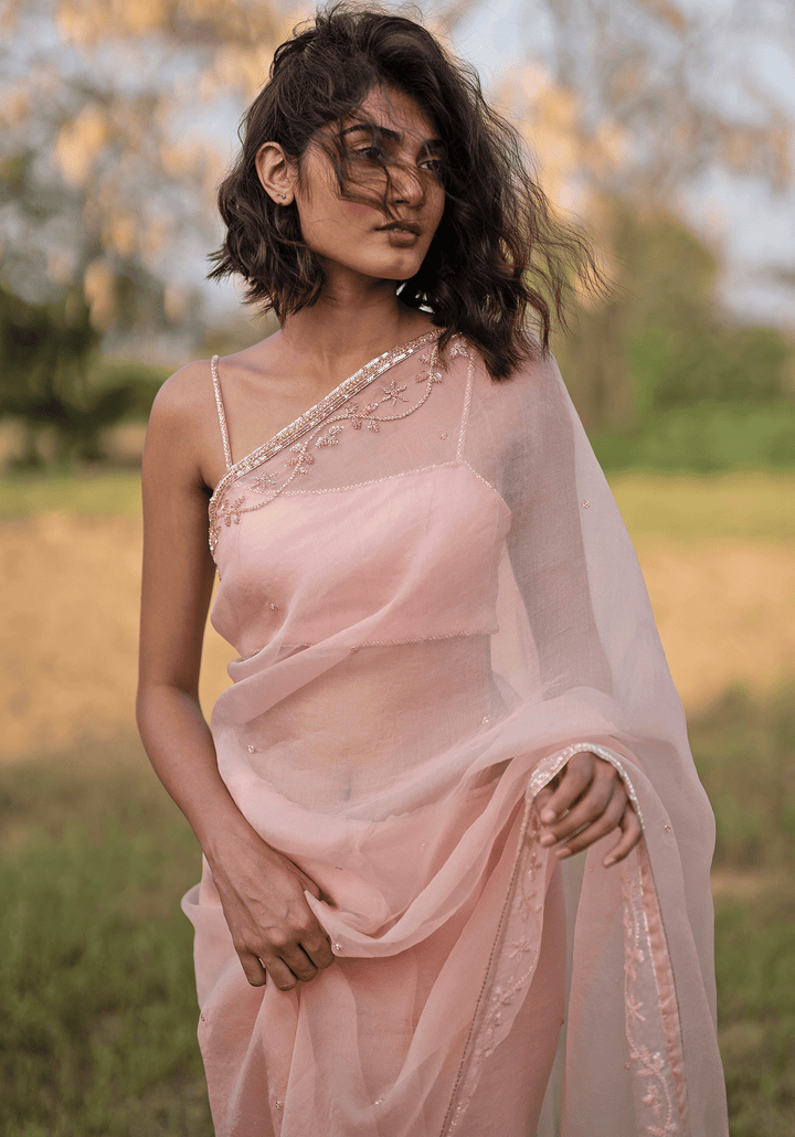 Blush Pink Embroidered Saree Set Zoon Tribe - Fabilicious Fashion