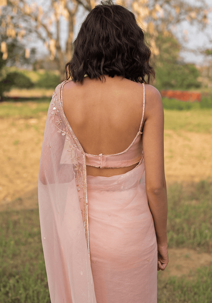 Blush Pink Embroidered Saree Set Zoon Tribe - Fabilicious Fashion