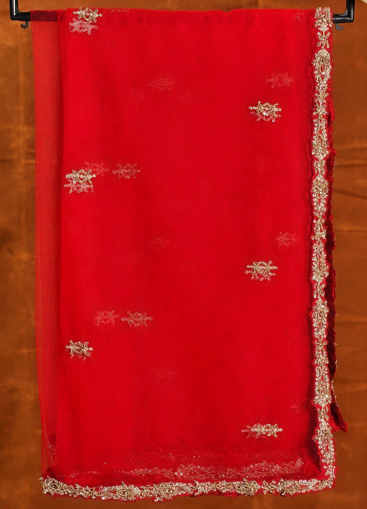 Cardinal Red Bridal Silk Lehenga Set With Scalloped Border Dupatta Nitika Gujral - Fabilicious Fashion