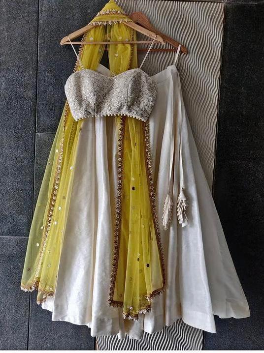Chandni Lehenga Set with Sunshine Yellow Sequins Dupatta Priti Sahni
