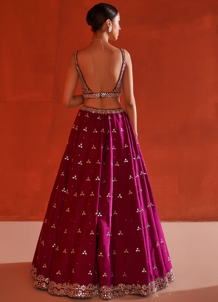 Crimson Raw Silk Lehenga Set with Net Dupatta Angad Singh - Fabilicious Fashion