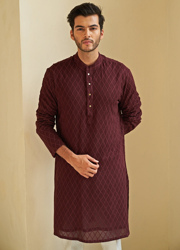 Deep Crimson Kurta Set Contrast by Parth - Fabilicious Fashion