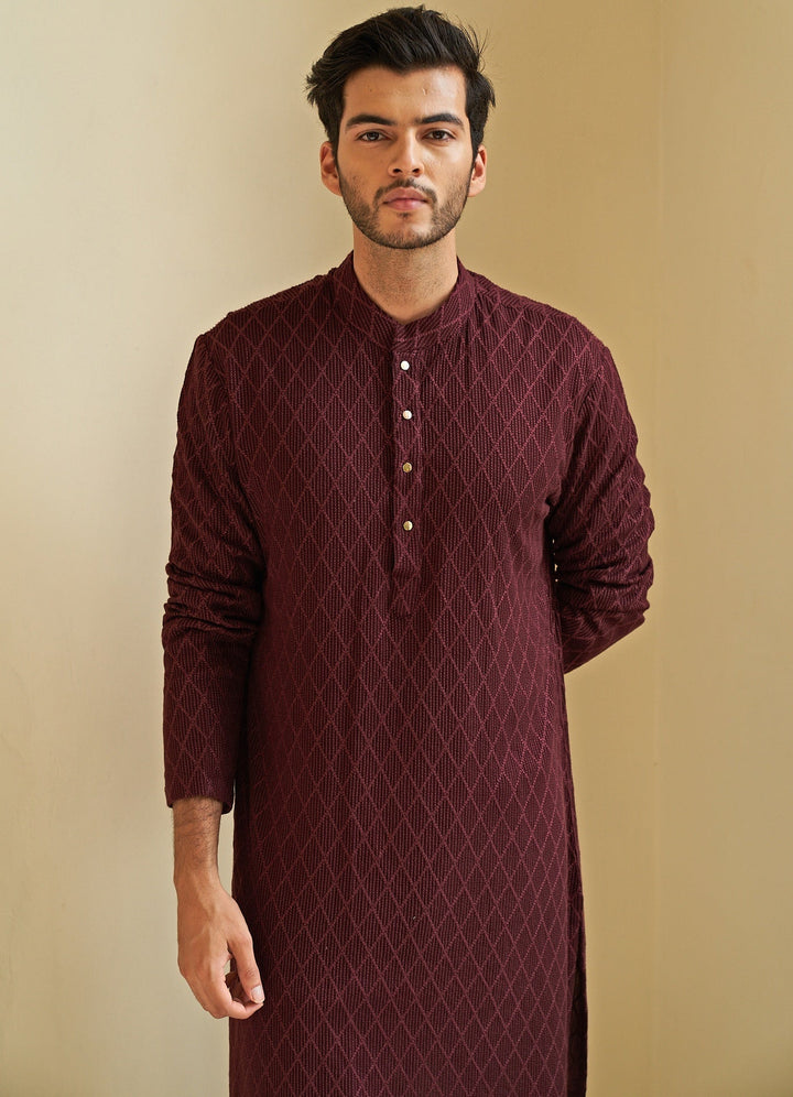 Deep Crimson Kurta Set Contrast by Parth - Fabilicious Fashion