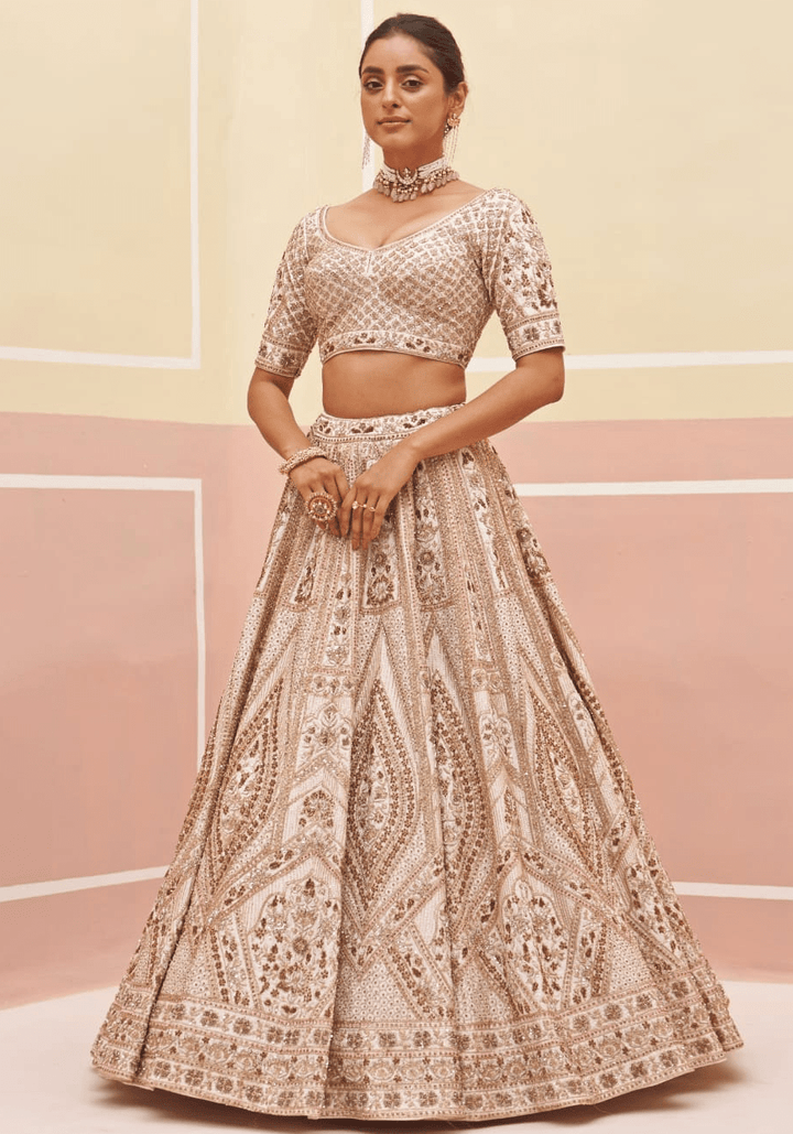 Dusty Pink And Gold Bridal Lehenga Angad Singh - Fabilicious Fashion