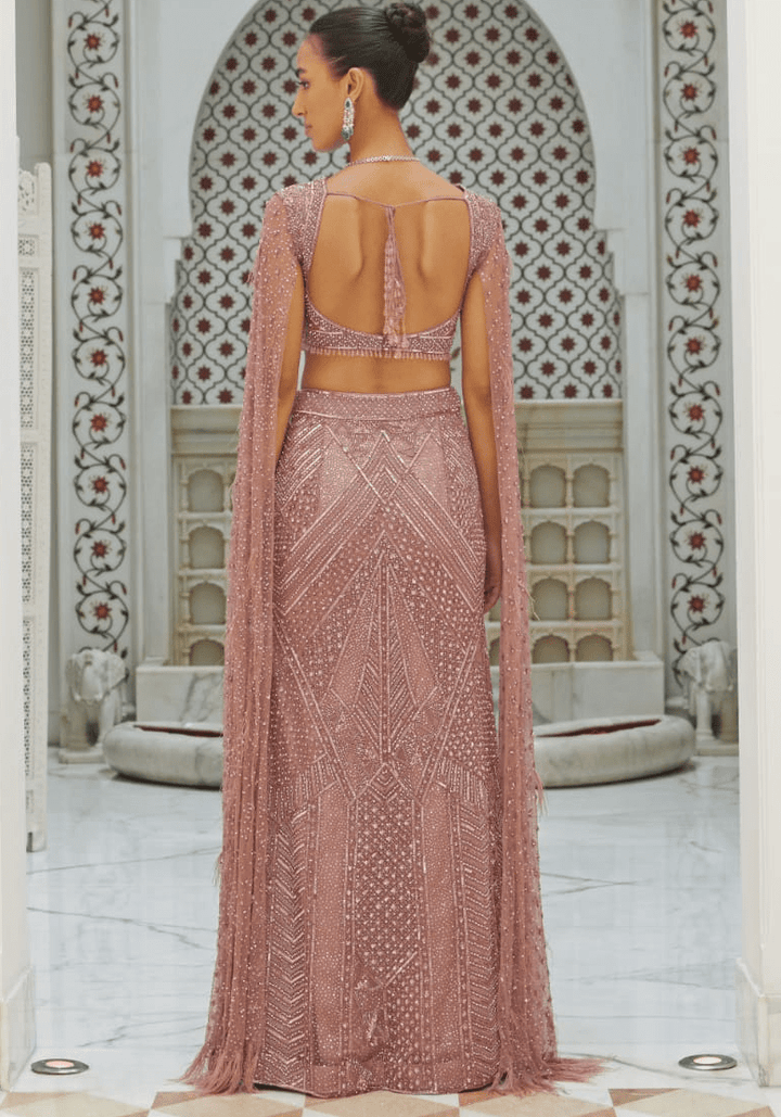 Dusty Pink Embroidered Bridal Lehenga Set Nitika Gujral - Fabilicious Fashion