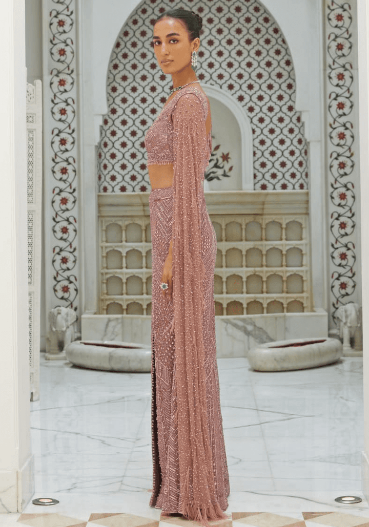 Dusty Pink Embroidered Bridal Lehenga Set Nitika Gujral - Fabilicious Fashion