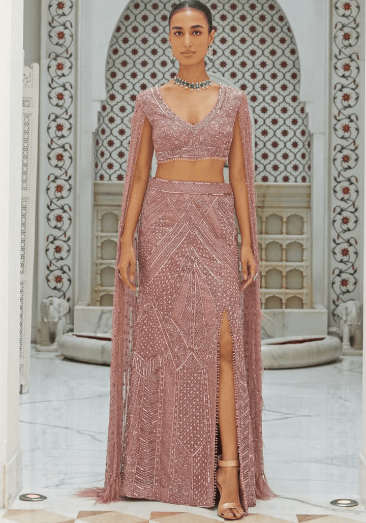 Dusty Pink Embroidered Bridal Lehenga Set Nitika Gujral - Fabilicious Fashion