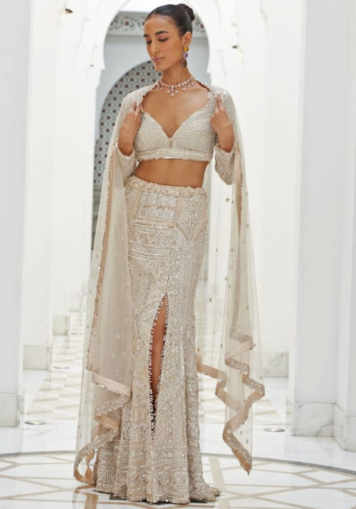 Dusty Pink Embroidered Slit Lehenga Set Nitika Gujral - Fabilicious Fashion